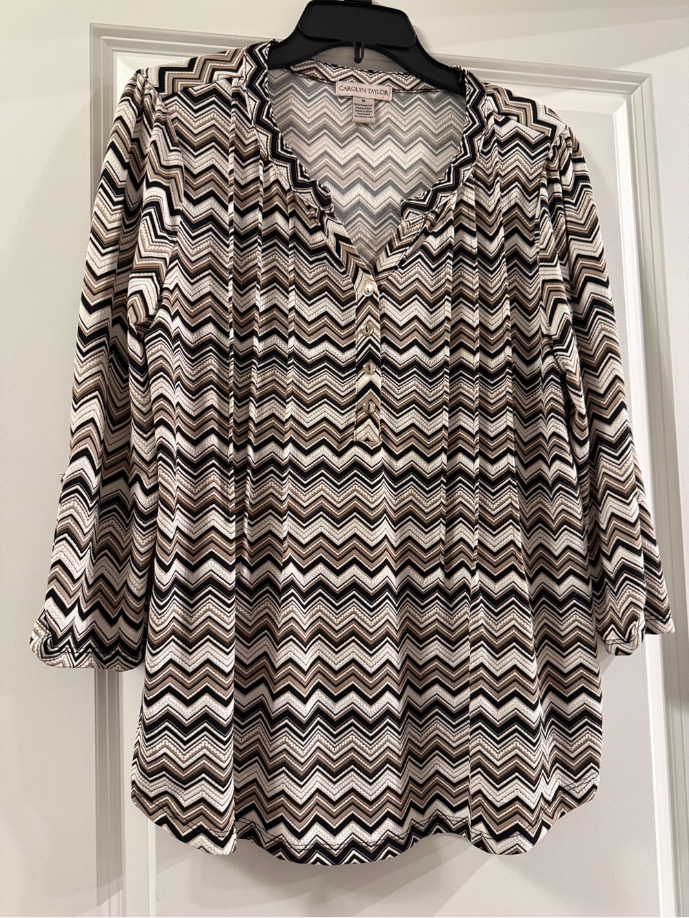 Carolyn Taylor Zigzag Chevron Blouse in Black, White & Brown